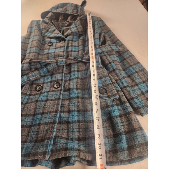 Metaphor Women’s XL Plaid Hooded Peacoat Wool Blend Double Breasted Belted - Picture 11 of 13